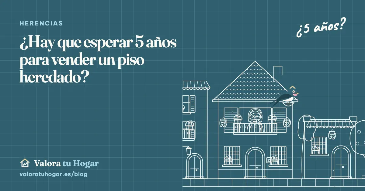 Ilustración a tiza de una calle con una casa de dos plantas y Vera, la golondrina de Valora tu Hogar, en su nido, con la pregunta ¿5 años? escrita a mano